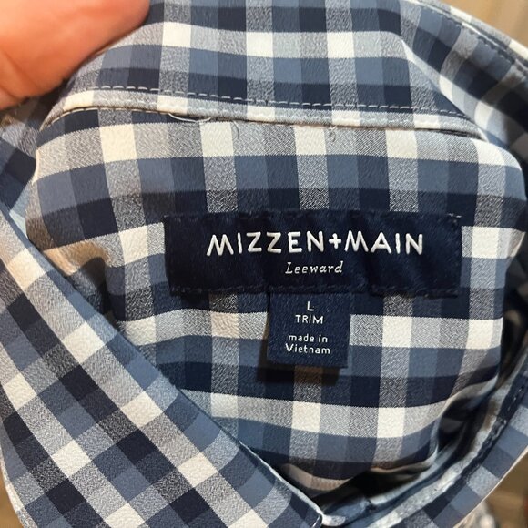 Mizzen+Main Men's blue and white checkered Leeward Trim Fit shirt Large L EUC - Picture 4 of 5